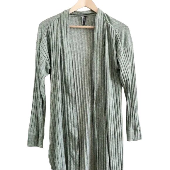 Sage Green Ribbed Knit Cardigan Sweater Loungewear Size Small - Picture 1 of 5